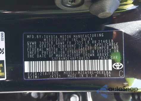 2024 Toyota Corolla Le из США, поврежденный, VIN 5YFB4MDE4RP188597